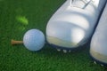 Closeup golf ball on green ready to be shot Royalty Free Stock Photo