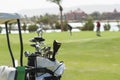 Closeup of golf clubs in a bag