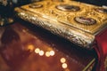 Closeup of a Gospel Book with golden cover Royalty Free Stock Photo