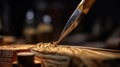 closeup gouge for wood on carpenter workbench. Generative Ai Royalty Free Stock Photo