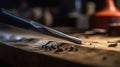 closeup gouge for wood on carpenter workbench. Generative Ai Royalty Free Stock Photo