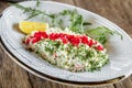 Salad with caviar and crab sticks with wine Royalty Free Stock Photo