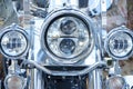 Front view of a motorcycle with lots of chrome and glass Royalty Free Stock Photo