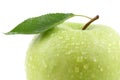 Closeup green apple fruit with leaf isolated Royalty Free Stock Photo