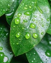 Closeup of green leaf with water droplets Royalty Free Stock Photo