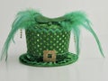 Closeup of green leprechaun hat designed by feather