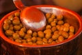 Closeup of green olives on sale at the French Market at Bicester Royalty Free Stock Photo