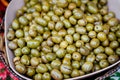 Closeup Green Olives at a traditional medieval fair in Montenegro Royalty Free Stock Photo