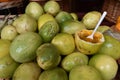 Closeup of pineapple passion fruits on a local market in Funchal in Madeira, Portugal