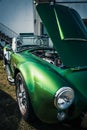 Closeup of a green vintage car during the Classic Car Show in Ryde Isle of Wight