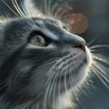 Closeup Grey Cat Portrait with Sparkling Whiskers Royalty Free Stock Photo