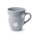 Closeup of Grey Color Drink Cup Mock-Up. Ceramic Mug Single Empty Blank for Coffee or Tea. Gray Mug with Stars Isolated on a White Royalty Free Stock Photo