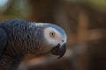 Closeup of a Grey parrot head against a blurred background Royalty Free Stock Photo