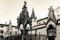 Closeup greyscale of the Arche Scaligere (Scaliger Tombs) located in Verona, Italy.