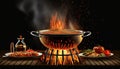 Closeup Of Grill With Fire And Charcoal. Hot empty barbecue BBQ grill with flaming fire and ember charcoal on black background Royalty Free Stock Photo