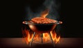 Closeup Of Grill With Fire And Charcoal. Hot empty barbecue BBQ grill with flaming fire and ember charcoal on black background Royalty Free Stock Photo