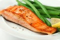 Closeup of Grilled Salmon Fellet with Green Beans Royalty Free Stock Photo