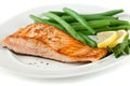 Closeup of Grilled Salmon Fellet with Green Beans Royalty Free Stock Photo