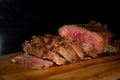 Closeup of grilled sirloin steak on a wooden cutting board Royalty Free Stock Photo