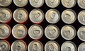 Closeup of a group of aluminium cans