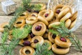 Closeup a group assorted bagels on wood table top