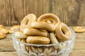 Closeup a group assorted bagels on wood table top