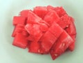 Focus on watermelon cubes