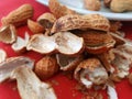 Closeup of a group of empty peanut shells