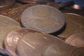 Closeup of a group of Euro Cent coins