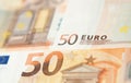 Closeup of a group of fifty euros banknote background Royalty Free Stock Photo
