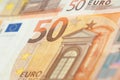 Closeup of a group of fifty euros banknote background Royalty Free Stock Photo