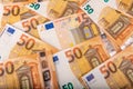 Closeup of a group of fifty euros banknote Royalty Free Stock Photo