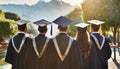 closeup of a group of graduated students in college, proudly displaying their achievements