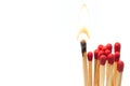 Closeup group of matchstick on white background