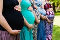 Closeup of group pregnant bellies. Pregnant women