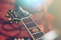 Closeup of guitar fingerboard at concert Royalty Free Stock Photo