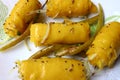 Closeup of Gujarati snack, Khandvi