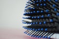 closeup of hairbrush blue bristles,macro photography,selective focus,