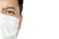 Closeup half face of an asian doctor or patient wearing medical mask