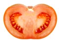 Closeup of half a tomato isolated on white
