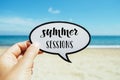 Text summer sessions, on the beach Royalty Free Stock Photo