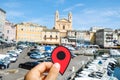 Red marker at the Old Port of Bastia, France Royalty Free Stock Photo