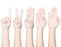 Closeup hand gesture count one to five isolated clipping p Royalty Free Stock Photo