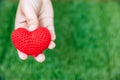 Closeup hand giving heart love with green background Royalty Free Stock Photo