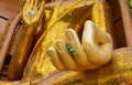 Closeup at hand of Gold big buddha statue temple wat tham sua