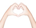 closeup hand heart love symbol isolated white clipping path inside Royalty Free Stock Photo