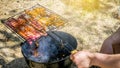 Closeup of grilled sliced sausages Royalty Free Stock Photo