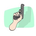 closeup hand holding short gun illustration vector hand drawn isolated on white background line art Royalty Free Stock Photo