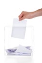 Closeup of hand inserting ballot in box Royalty Free Stock Photo