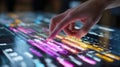 A closeup of a hand interacting with a touchscreen interface adjusting production schedules with simple draganddrop Royalty Free Stock Photo